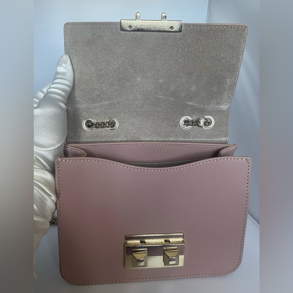 Furla Metropolis Mini Studded Leather Crossbody Blush Pink Saffiano Chain Bag - Picture 12 of 15